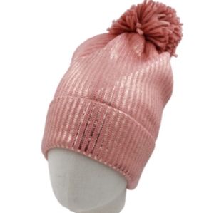 Justin & Taylor rose metallic pink gold pom Beanie